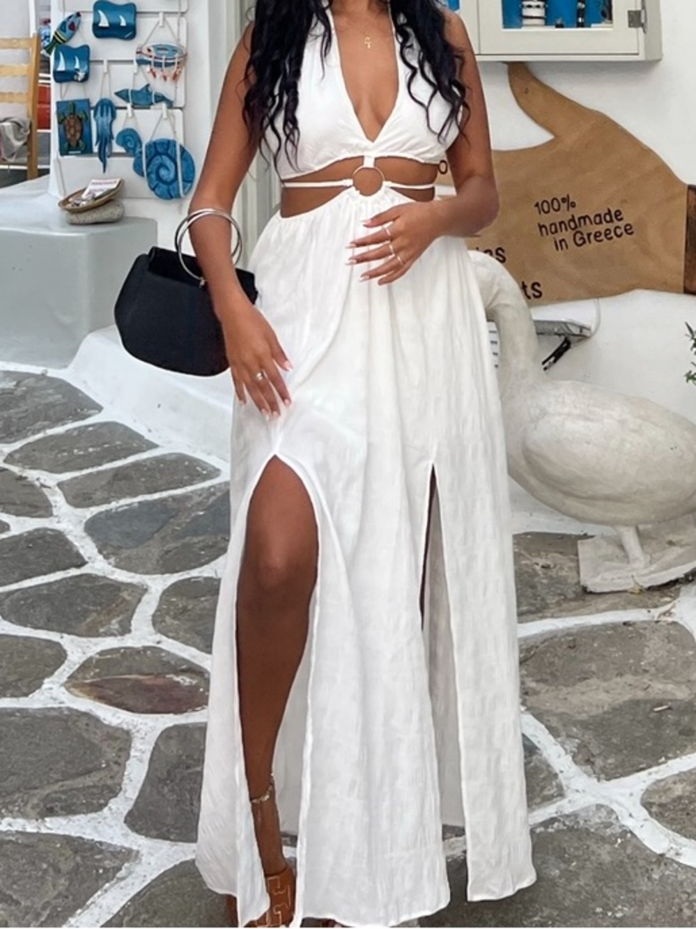 White Cutout Maxi Dress with Ring Detail
